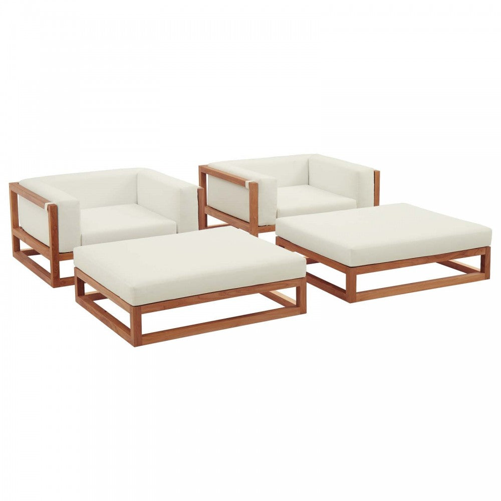 Newbury 4 Piece Outdoor Patio Premium Grade A Teak Wood Set, Natural White, EEI-3622-NAT-WHI-SET