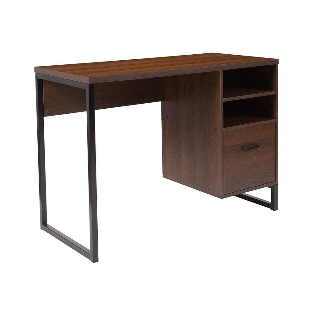 Northbrook Rustic Coffee Wood Grain Finish Computer Desk with Black Metal Frame