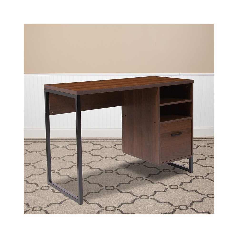 Northbrook Rustic Coffee Wood Grain Finish Computer Desk with Black Metal Frame