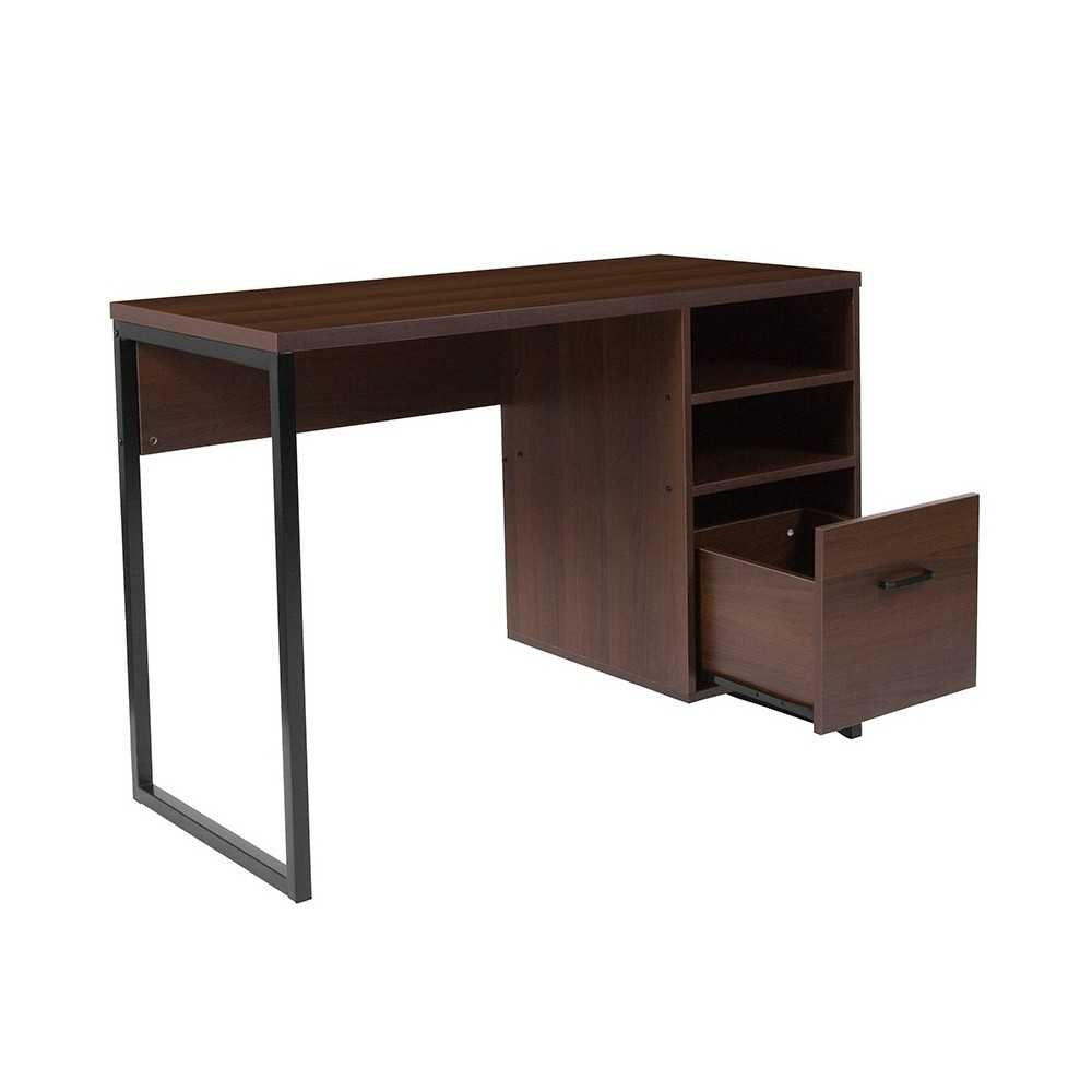 Northbrook Rustic Coffee Wood Grain Finish Computer Desk with Black Metal Frame