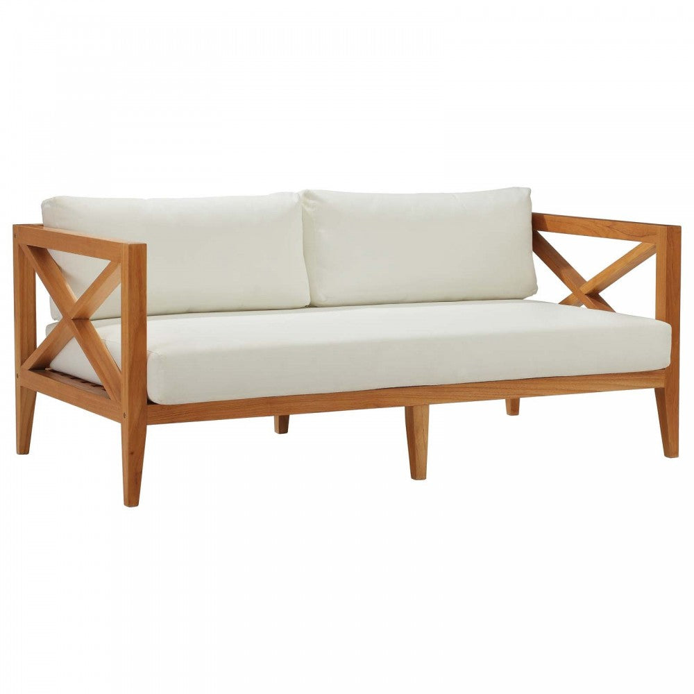 Northlake 3 Piece Outdoor Patio Premium Grade A Teak Wood Set, Natural White, EEI-3628-NAT-WHI-SET