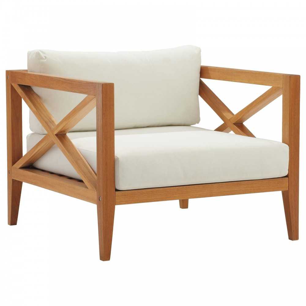 Northlake 3 Piece Outdoor Patio Premium Grade A Teak Wood Set, Natural White, EEI-3630-NAT-WHI-SET
