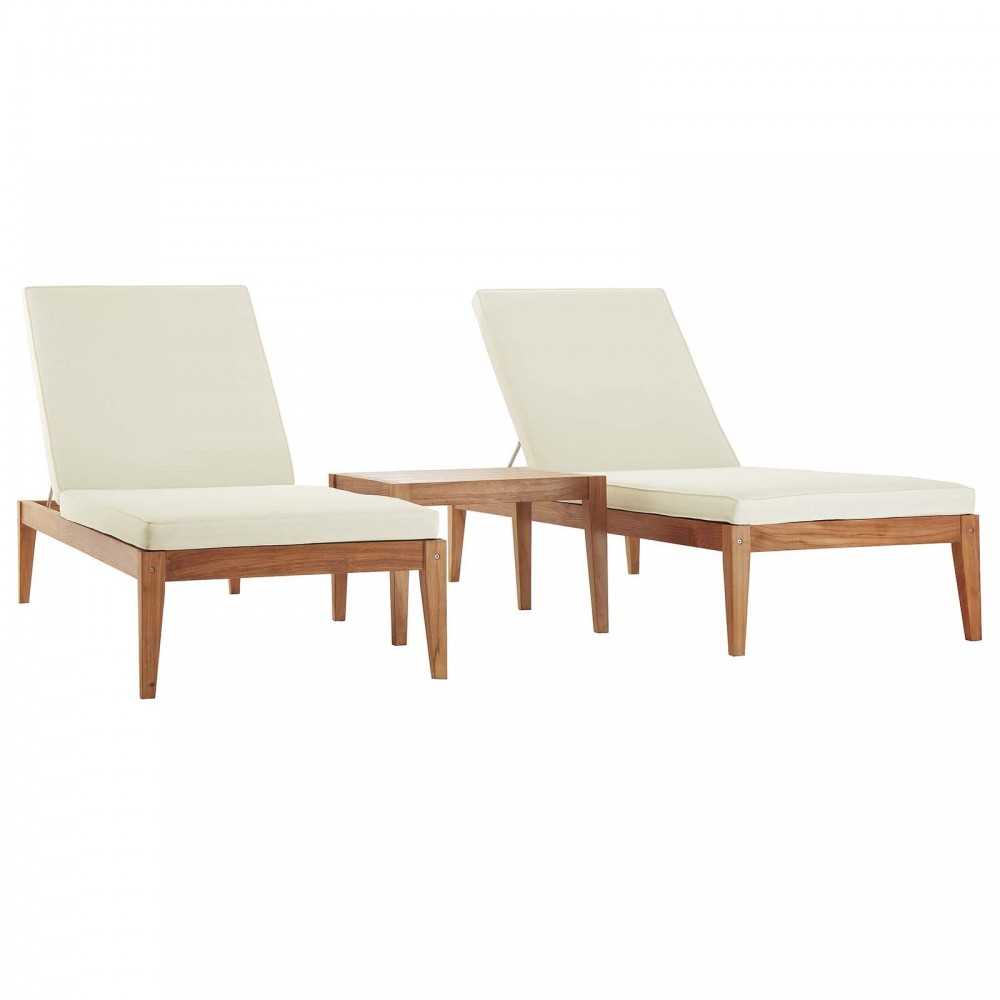 Northlake 3 Piece Outdoor Patio Premium Grade A Teak Wood Set, Natural White, EEI-3626-NAT-WHI-SET