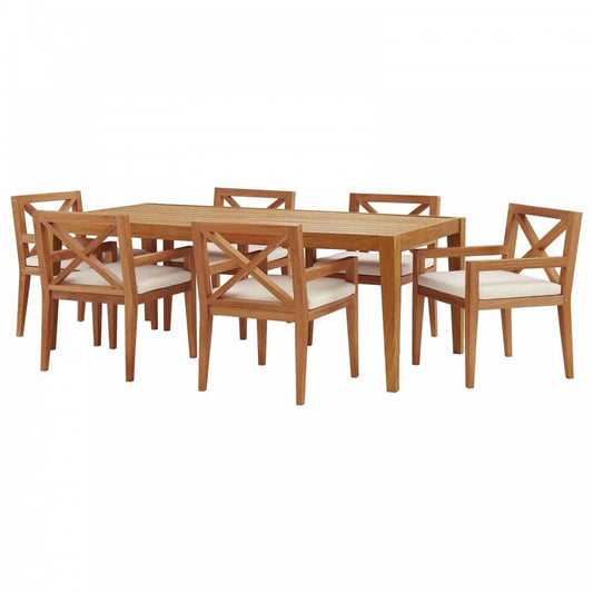 Northlake 7 Piece Outdoor Patio Premium Grade A Teak Wood Set, Natural White, EEI-3631-NAT-WHI-SET