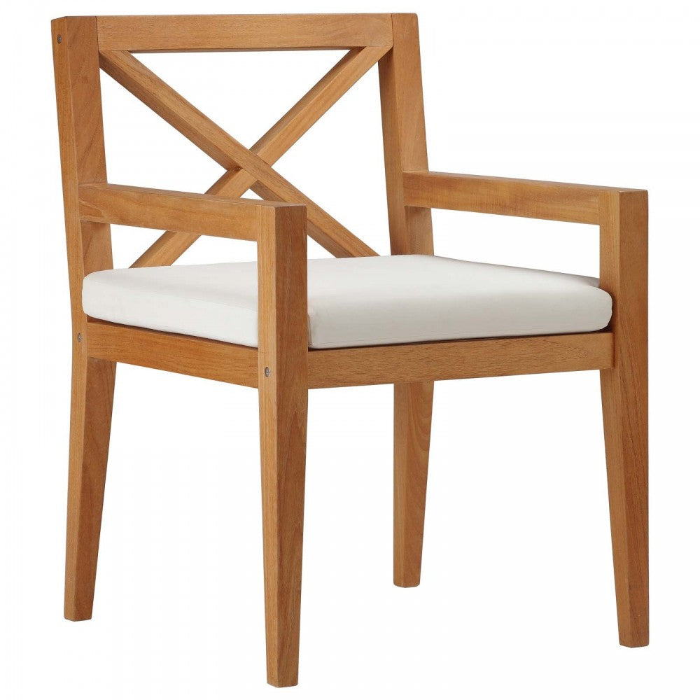 Northlake 7 Piece Outdoor Patio Premium Grade A Teak Wood Set, Natural White, EEI-3631-NAT-WHI-SET