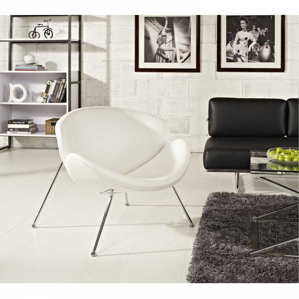 Nutshell Upholstered Vinyl Lounge Chair, White