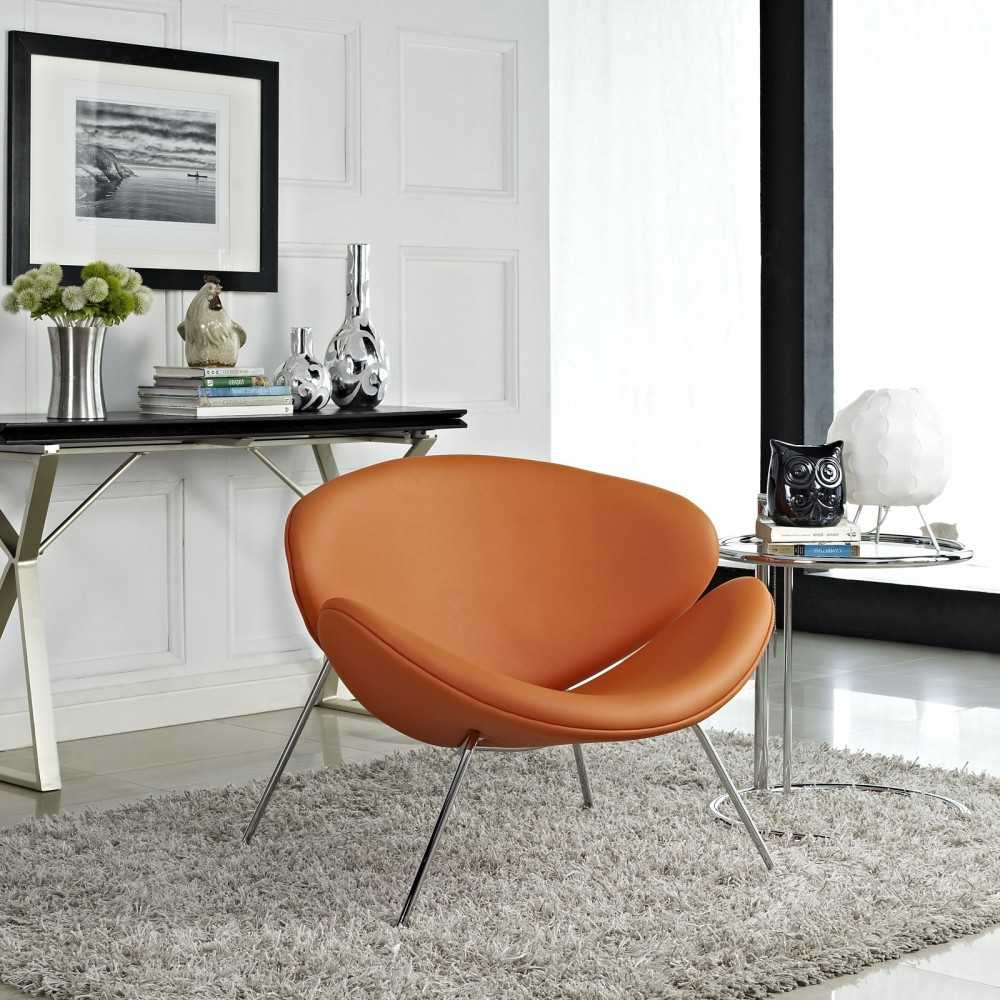 Nutshell Upholstered Vinyl Lounge Chair, Orange