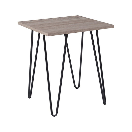 Oak Park Collection Driftwood Wood Grain Finish End Table with Black Metal Legs