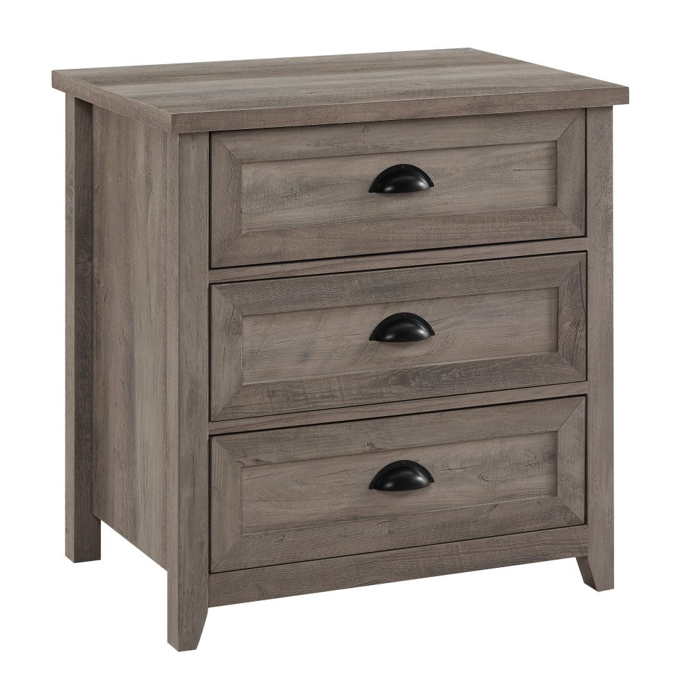 Odette 25" 3 Drawer cup handle Framed Nightstand - Gray Wash