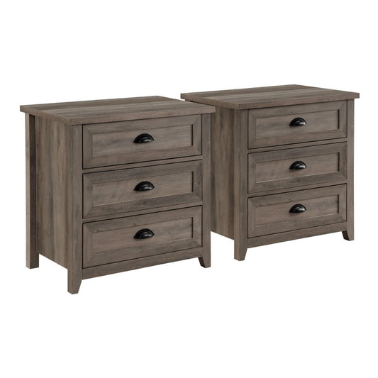 Odette 3 Drawer Framed Nightstand Set - Gray Wash