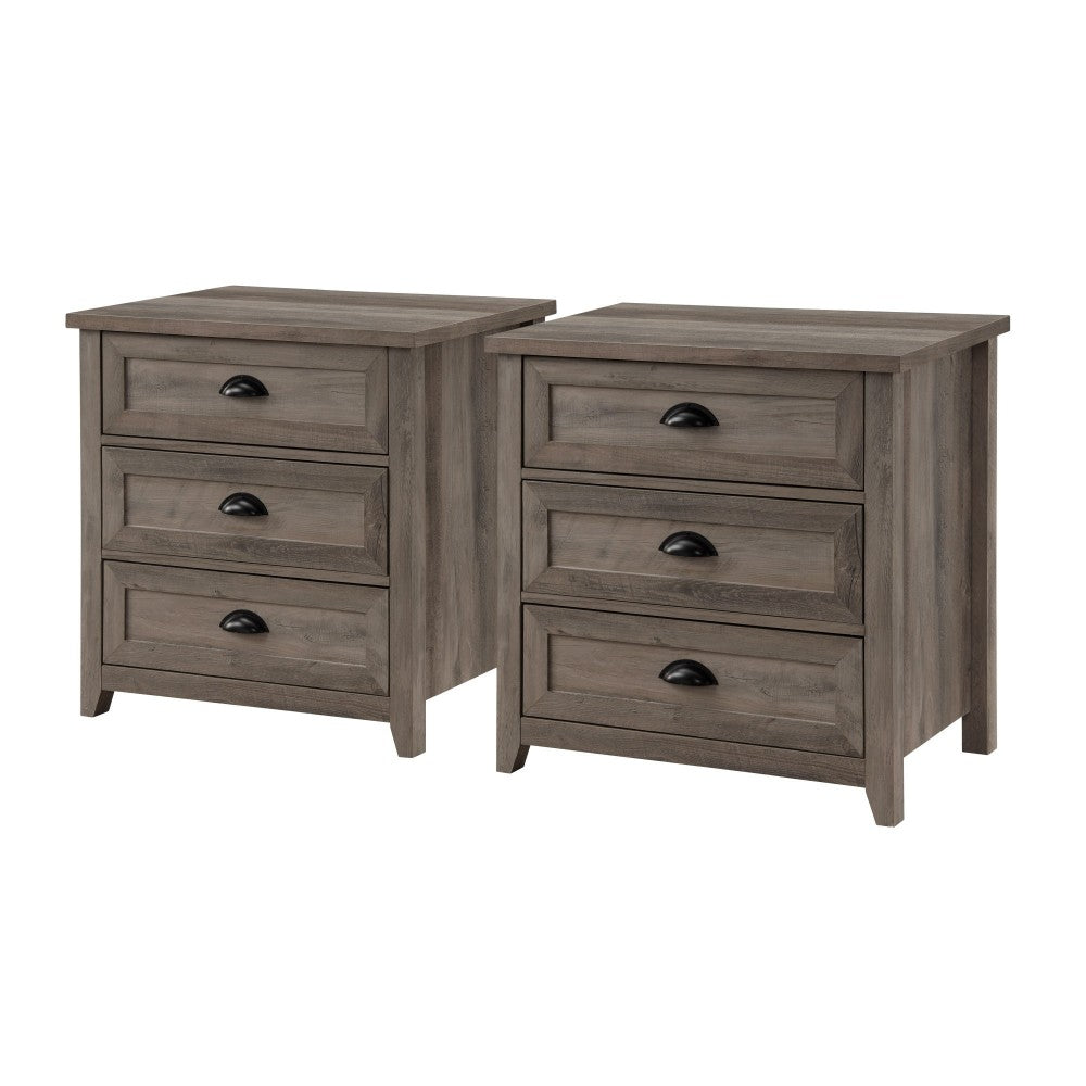 Odette 3 Drawer Framed Nightstand Set - Gray Wash