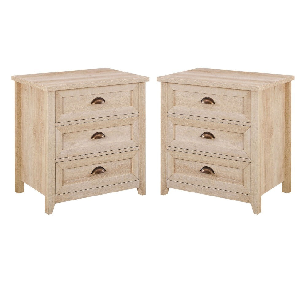 Odette 3 Drawer Framed Nightstand Set - White Oak