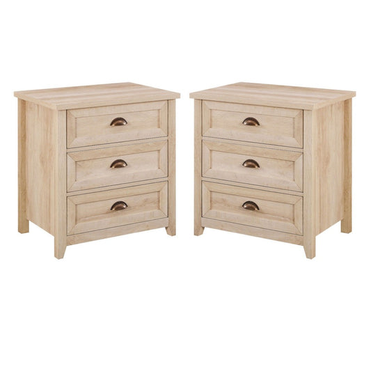 Odette 3 Drawer Framed Nightstand Set - White Oak