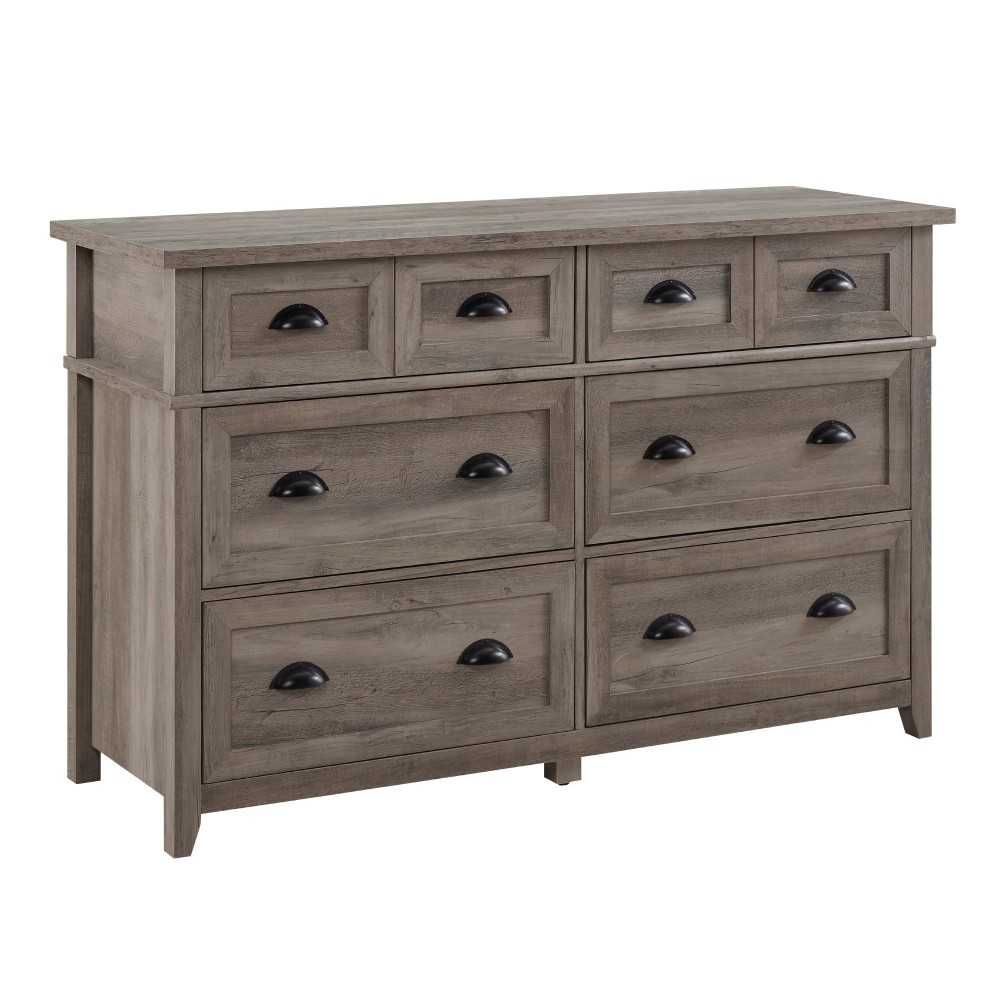 Odette 52" 6 Drawer Cup Handle Framed Dresser - Gray Wash