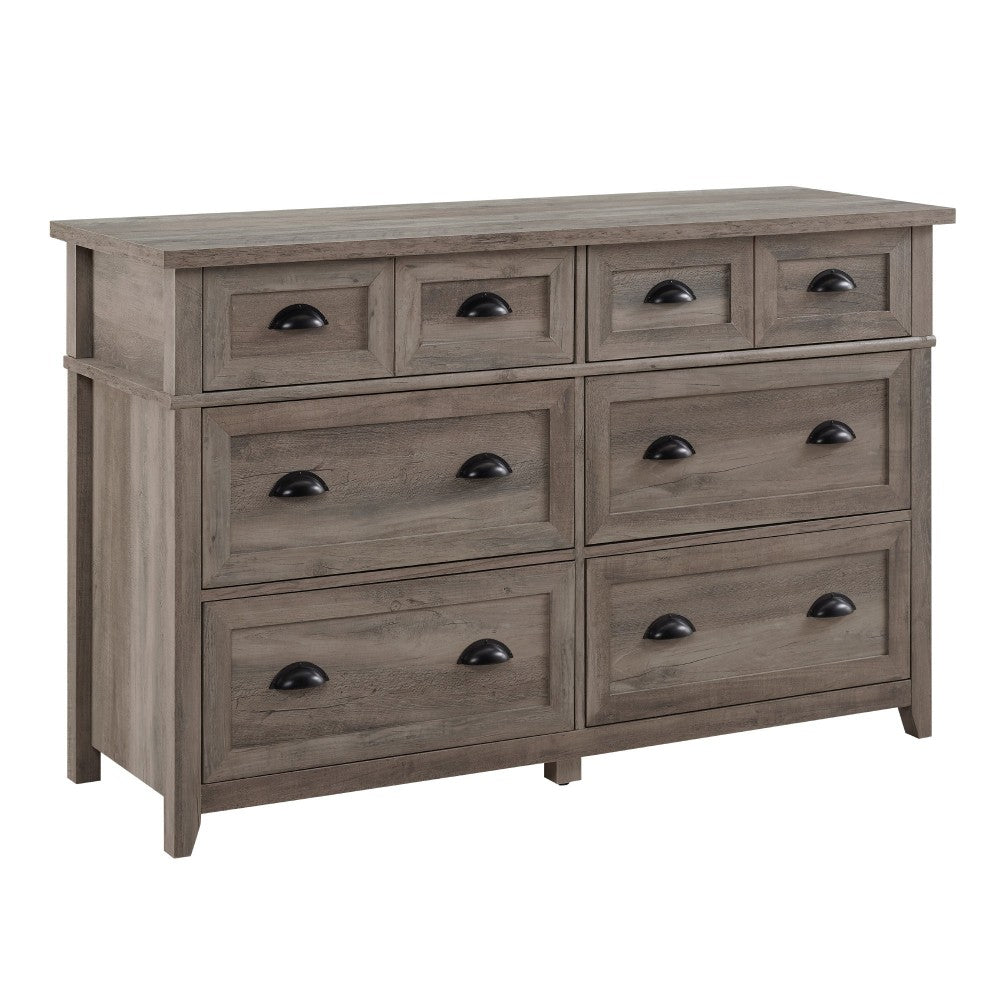 Odette 52" 6 Drawer Cup Handle Framed Dresser - Gray Wash