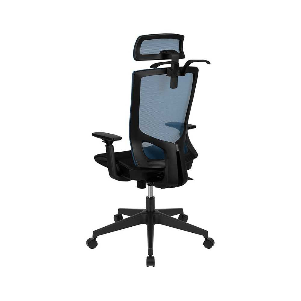 Office Chair with Synchro-Tilt, Pivot Adjustable Headrest, Lumbar Support, Coat Hanger & Adjustable Arms-Blue/Black