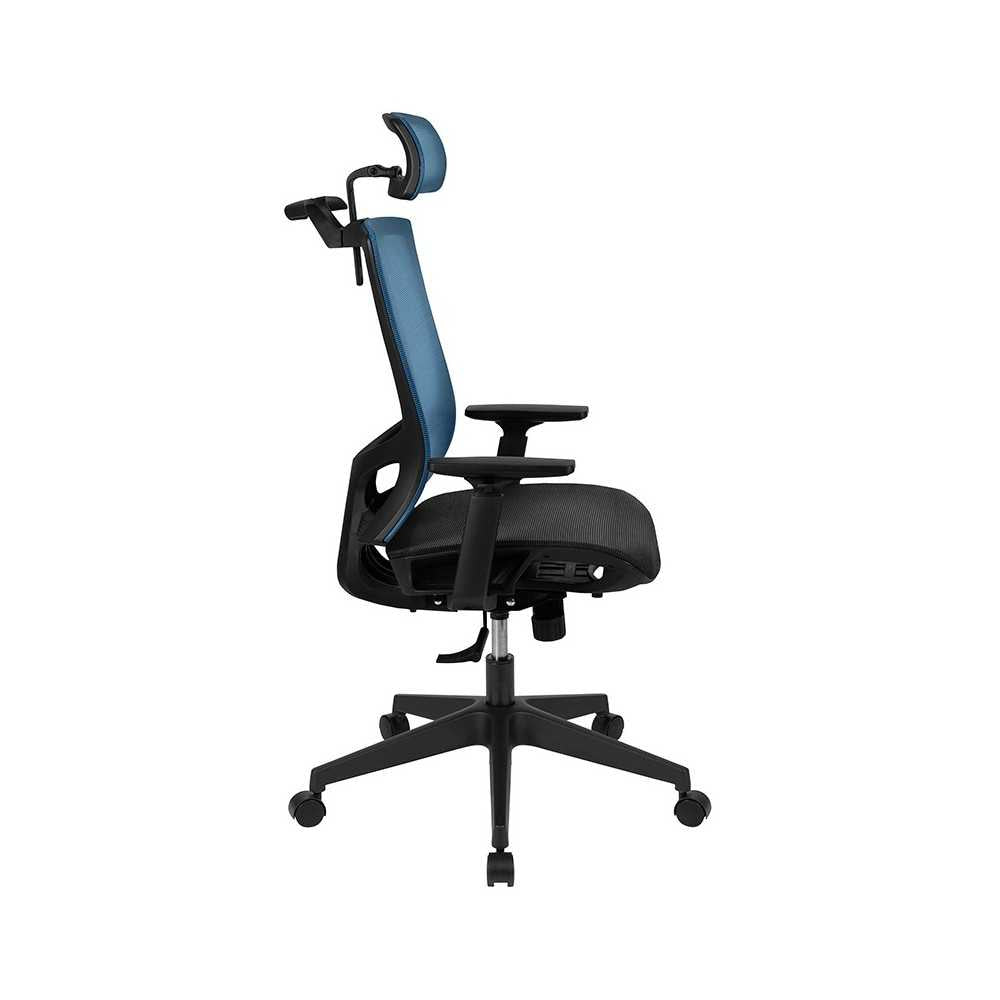 Office Chair with Synchro-Tilt, Pivot Adjustable Headrest, Lumbar Support, Coat Hanger & Adjustable Arms-Blue/Black