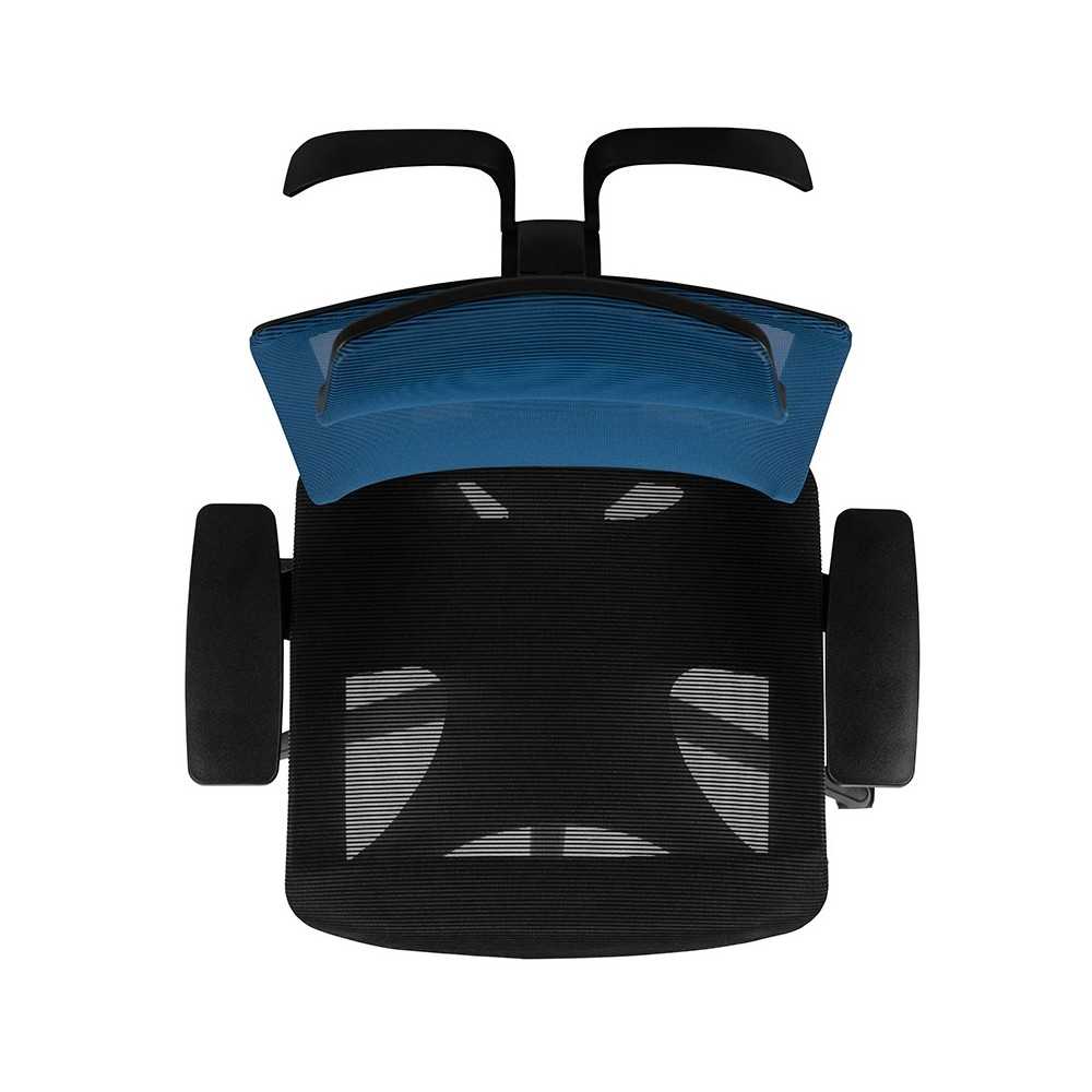 Office Chair with Synchro-Tilt, Pivot Adjustable Headrest, Lumbar Support, Coat Hanger & Adjustable Arms-Blue/Black