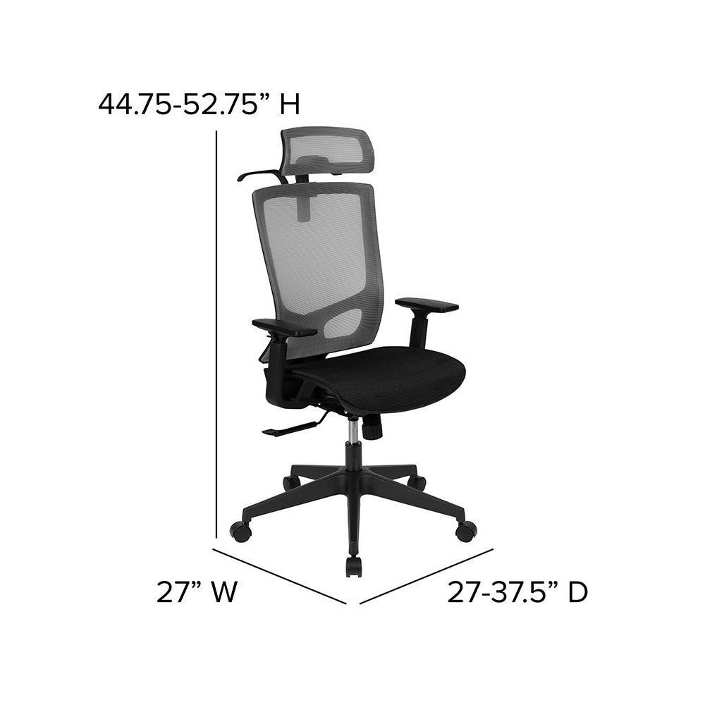 Office Chair with Synchro-Tilt, Pivot Adjustable Headrest, Lumbar Support, Coat Hanger & Adjustable Arms-Gray/Black