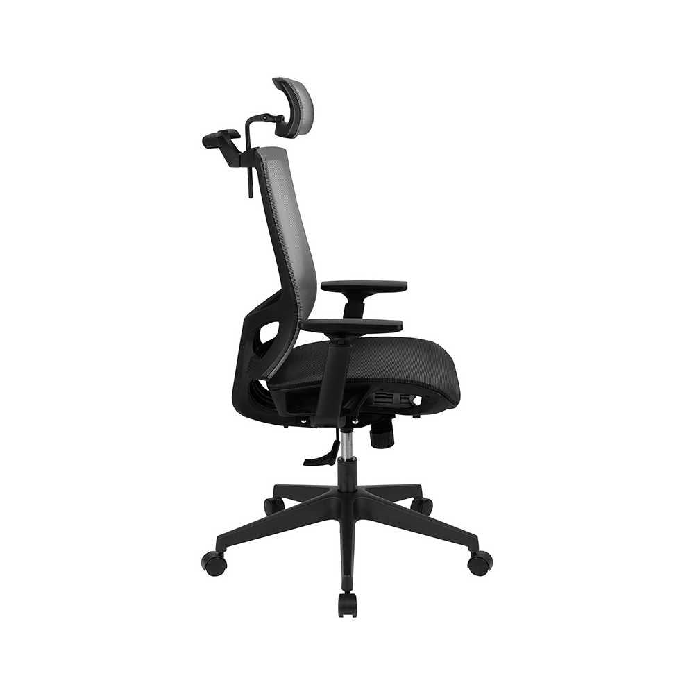 Office Chair with Synchro-Tilt, Pivot Adjustable Headrest, Lumbar Support, Coat Hanger & Adjustable Arms-Gray/Black