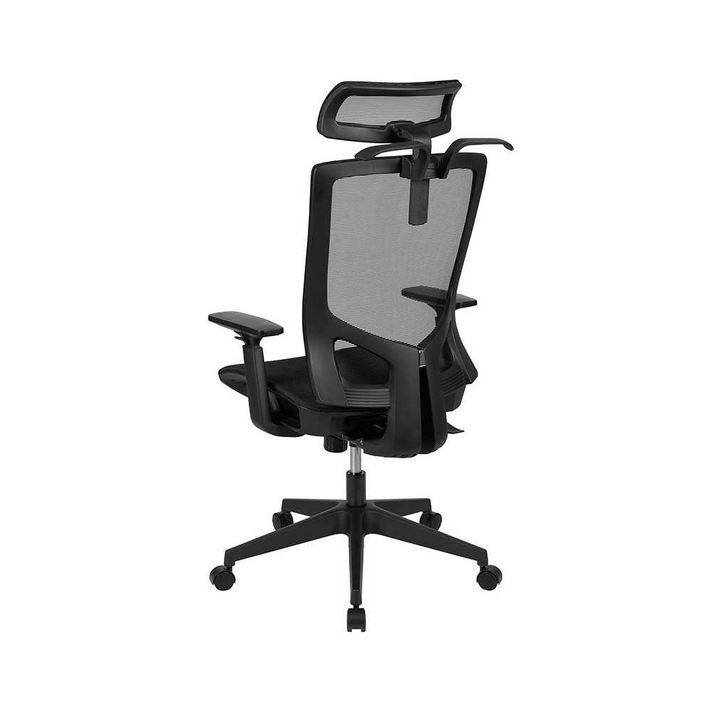 Office Chair with Synchro-Tilt, Pivot Adjustable Headrest, Lumbar Support, Coat Hanger and Adjustable Arms in Black