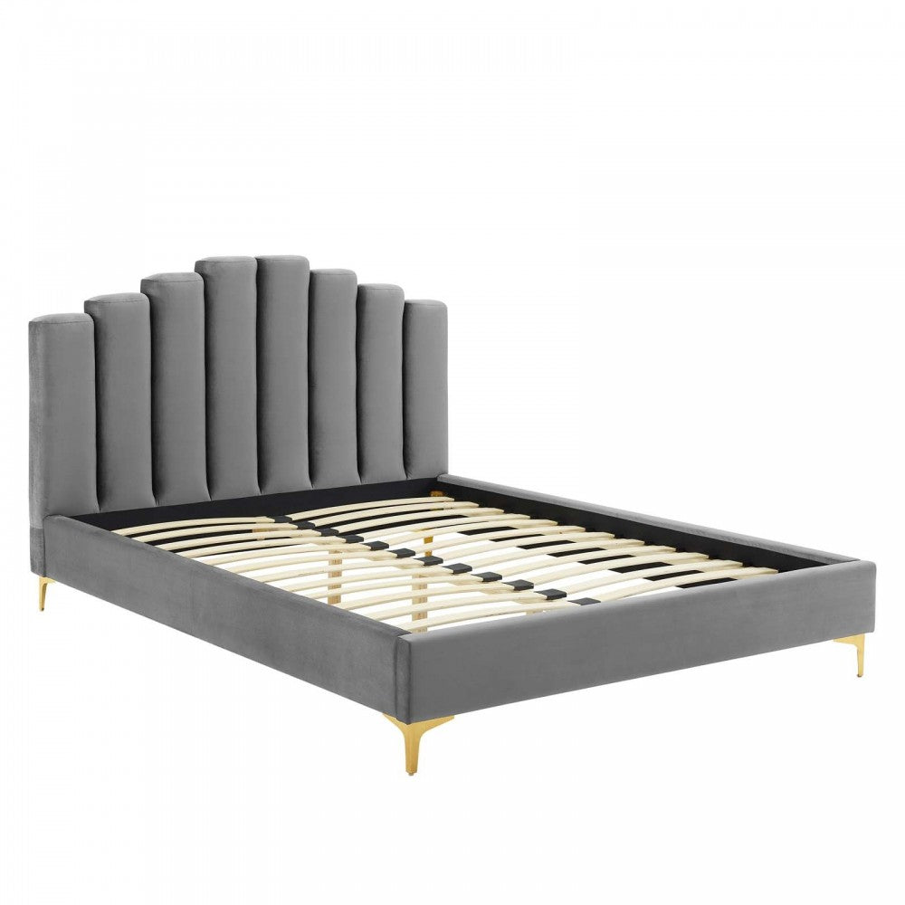 Olivia Queen Performance Velvet Platform Bed, Gray
