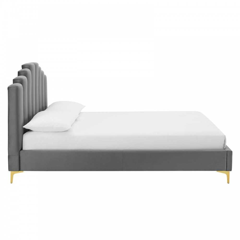 Olivia Queen Performance Velvet Platform Bed, Gray