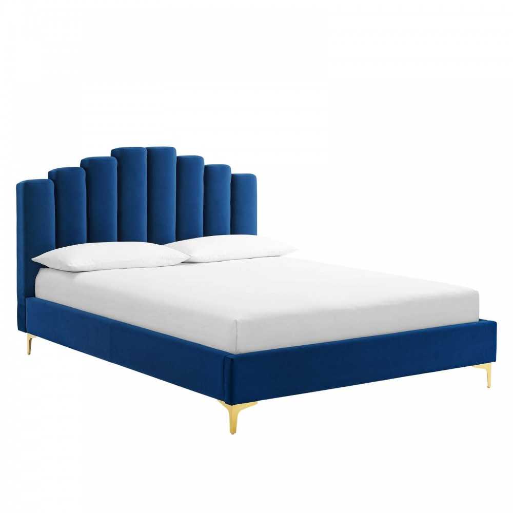 Olivia Queen Performance Velvet Platform Bed, Navy