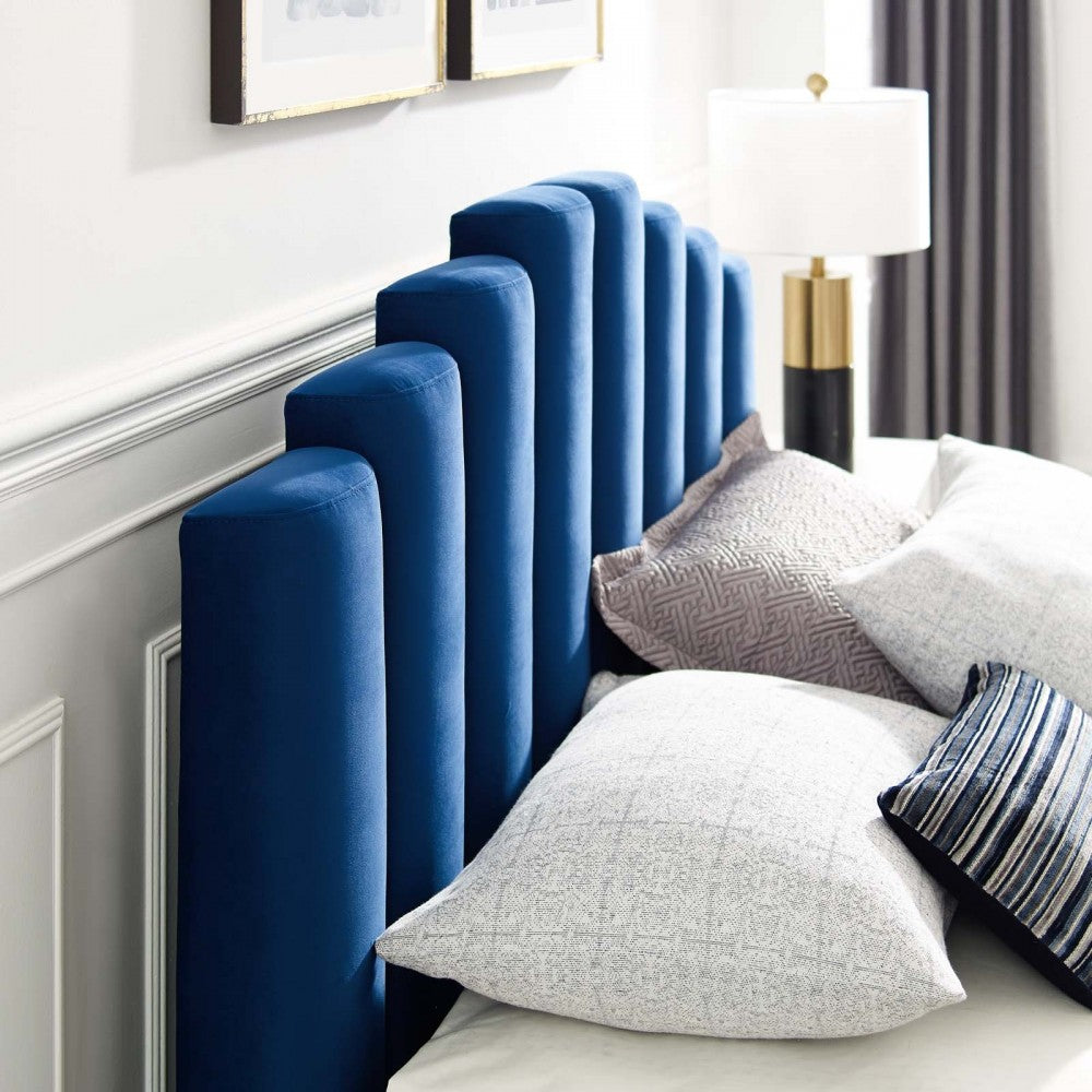 Olivia Queen Performance Velvet Platform Bed, Navy