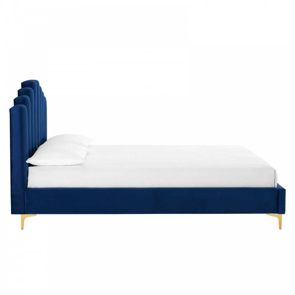 Olivia Queen Performance Velvet Platform Bed, Navy