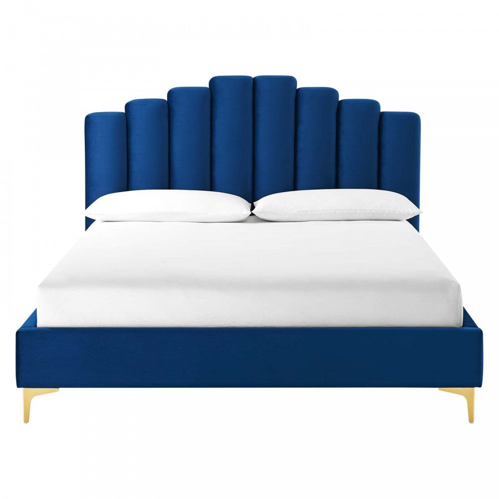 Olivia Queen Performance Velvet Platform Bed, Navy