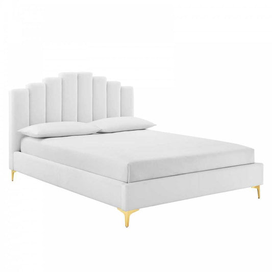 Olivia Queen Performance Velvet Platform Bed, White