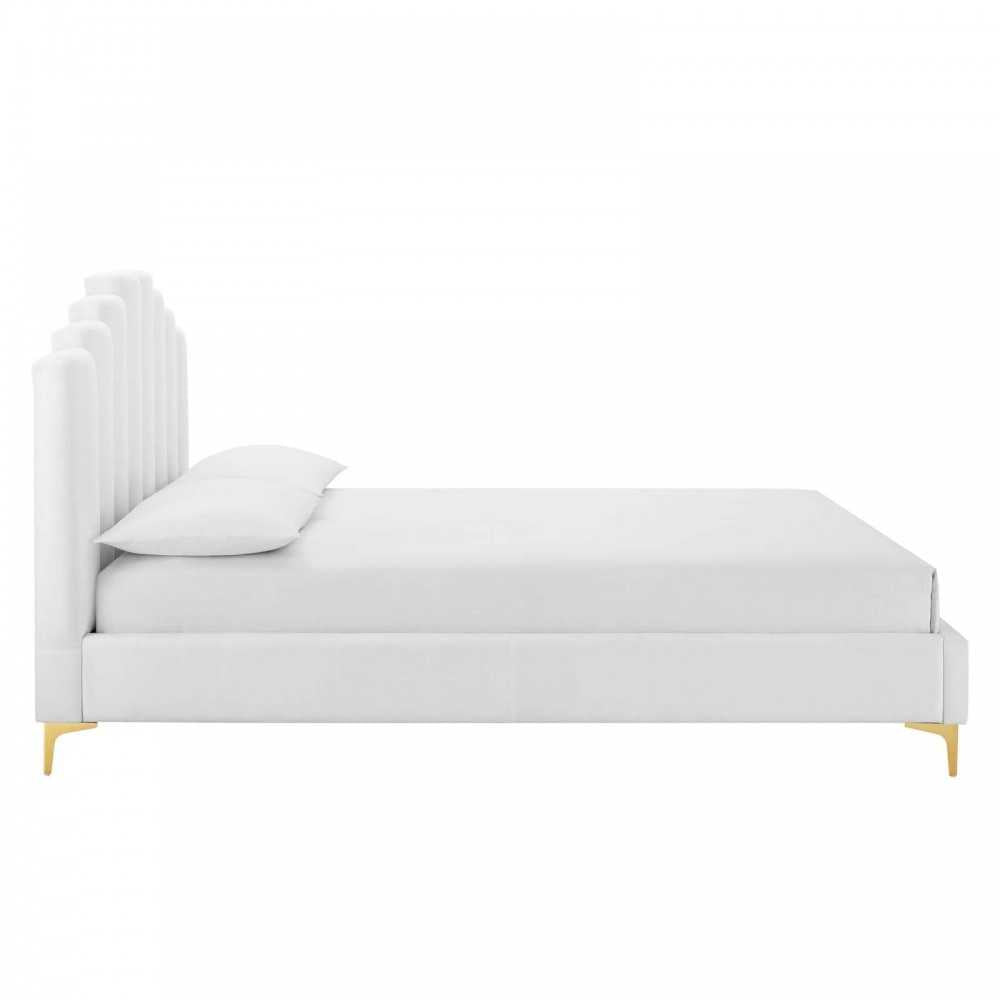 Olivia Queen Performance Velvet Platform Bed, White