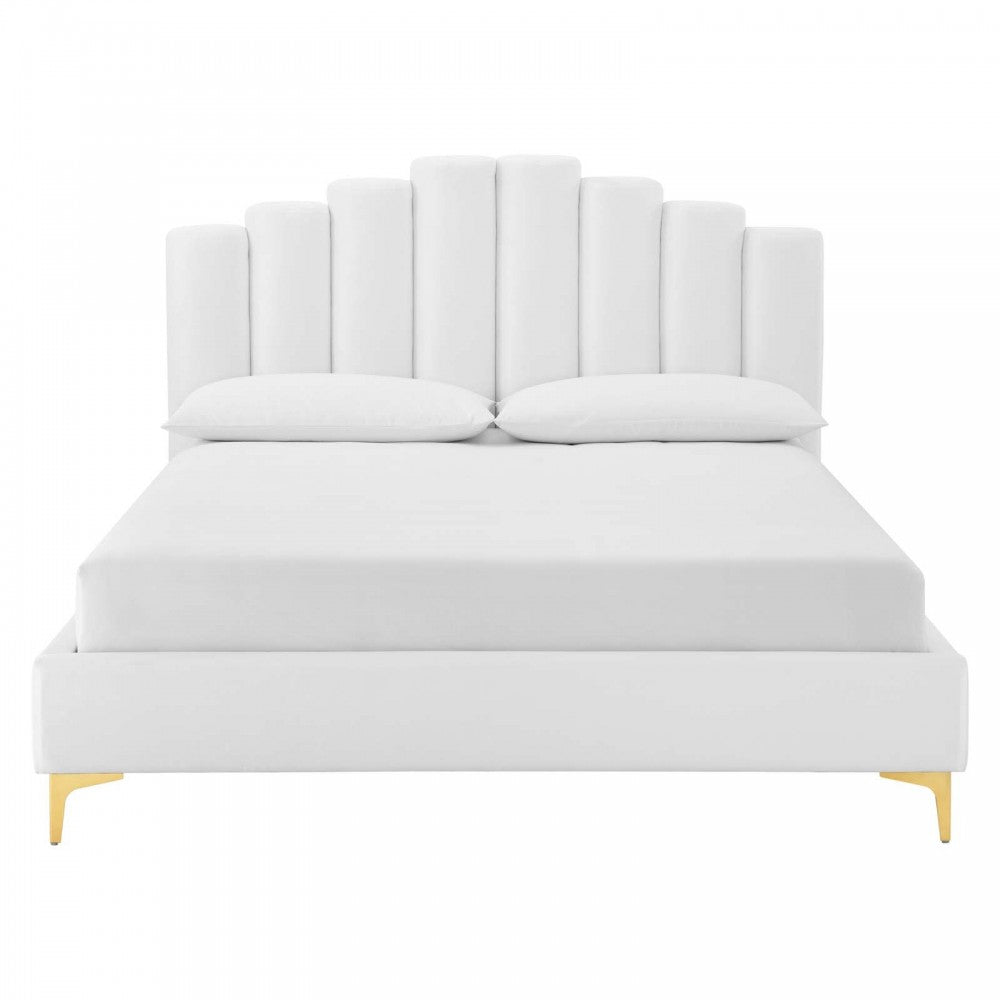 Olivia Queen Performance Velvet Platform Bed, White
