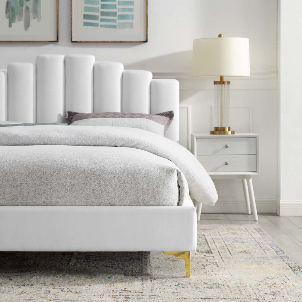 Olivia Queen Performance Velvet Platform Bed, White