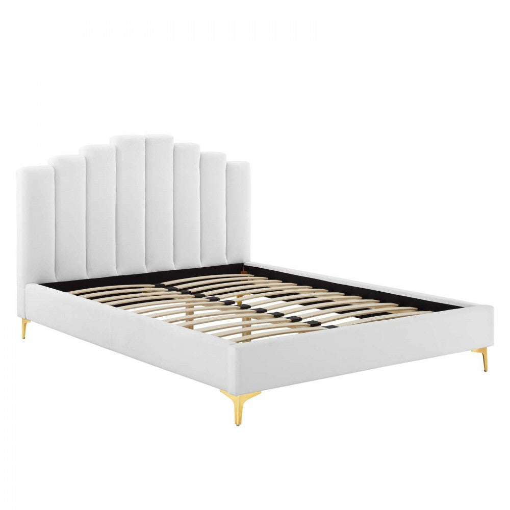 Olivia Queen Performance Velvet Platform Bed, White