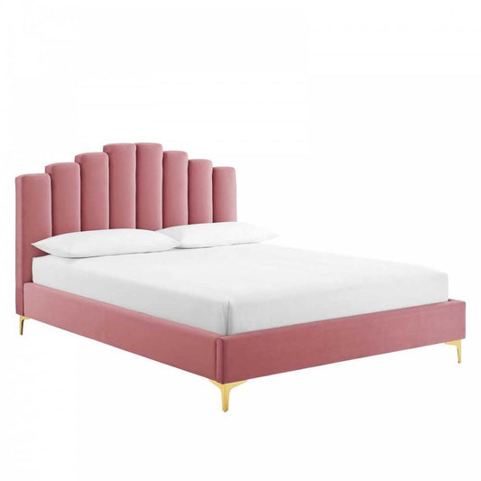 Olivia Queen Performance Velvet Platform Bed, Dusty Rose