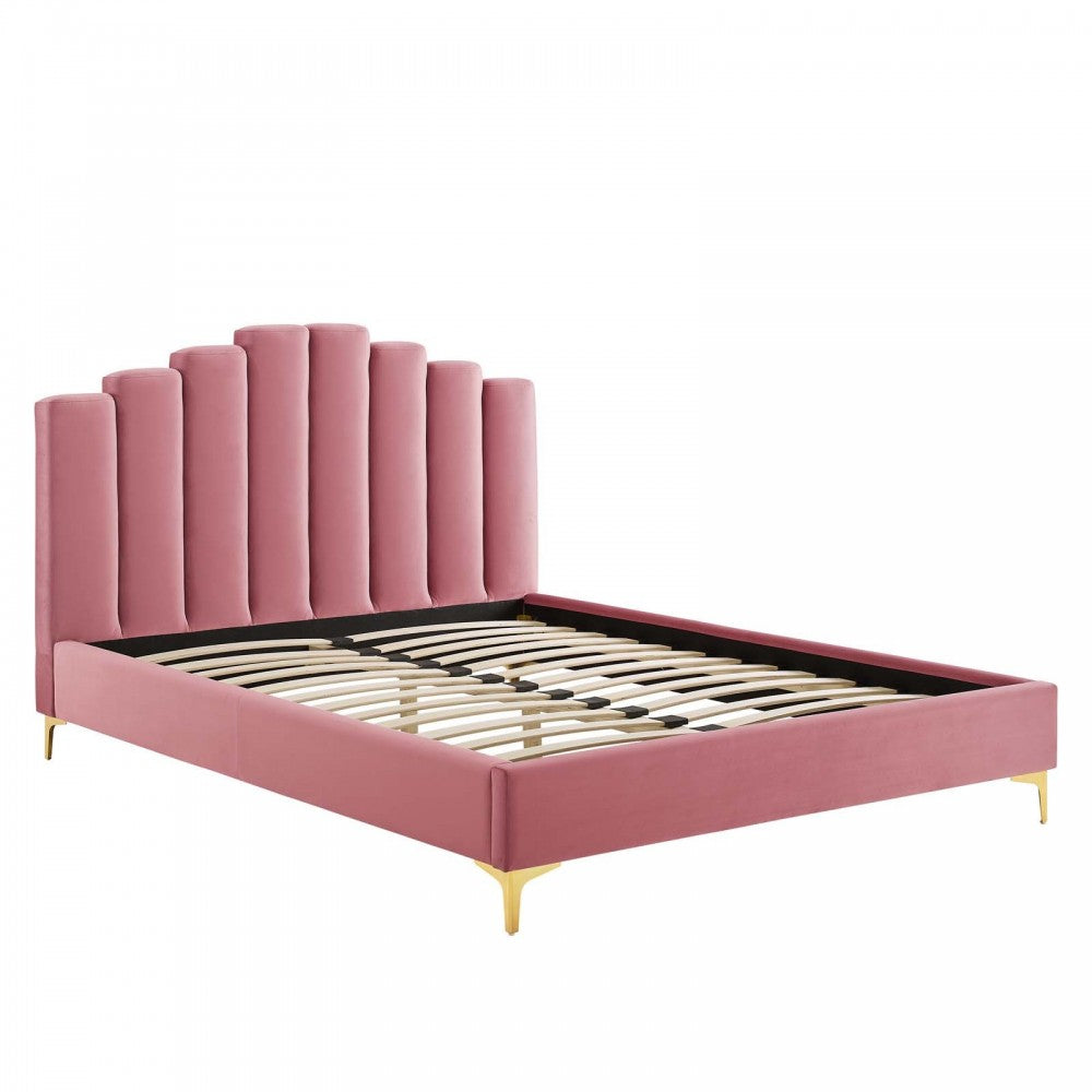 Olivia Queen Performance Velvet Platform Bed, Dusty Rose