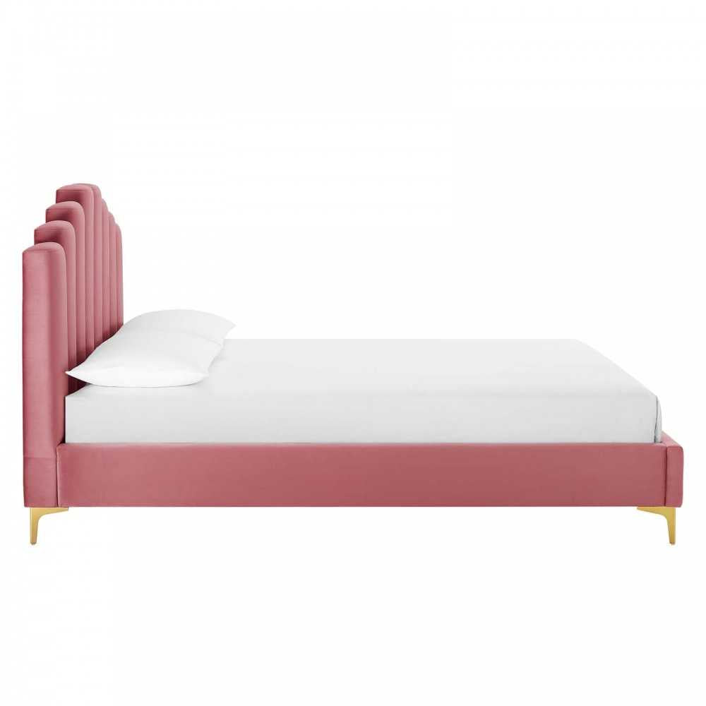 Olivia Queen Performance Velvet Platform Bed, Dusty Rose