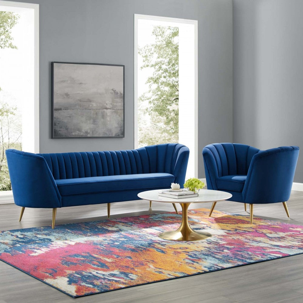 Opportunity Performance Velvet Sofa and Armchair Set, Navy