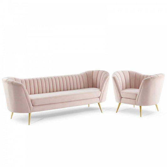 Opportunity Performance Velvet Sofa and Armchair Set, Pink