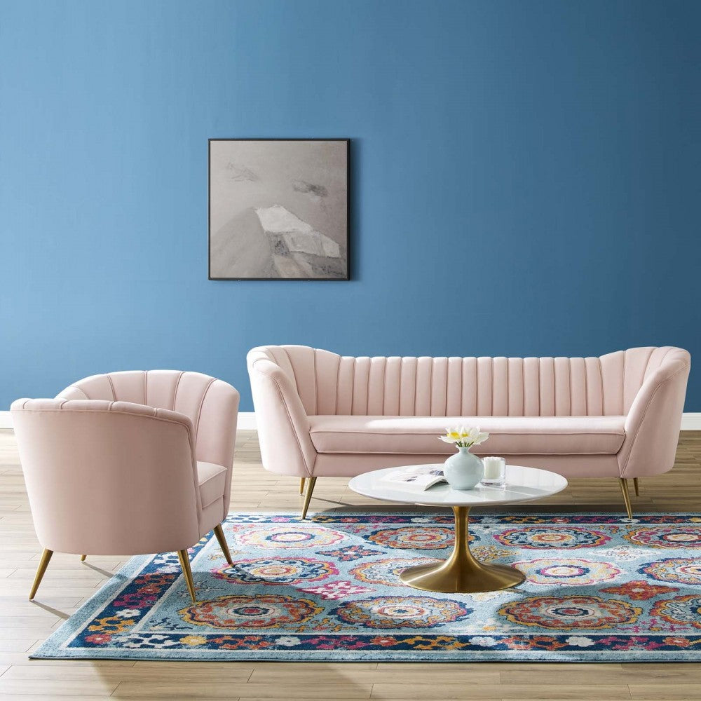 Opportunity Performance Velvet Sofa and Armchair Set, Pink