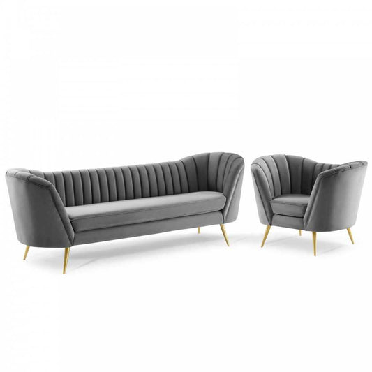 Opportunity Performance Velvet Sofa and Armchair Set, Gray