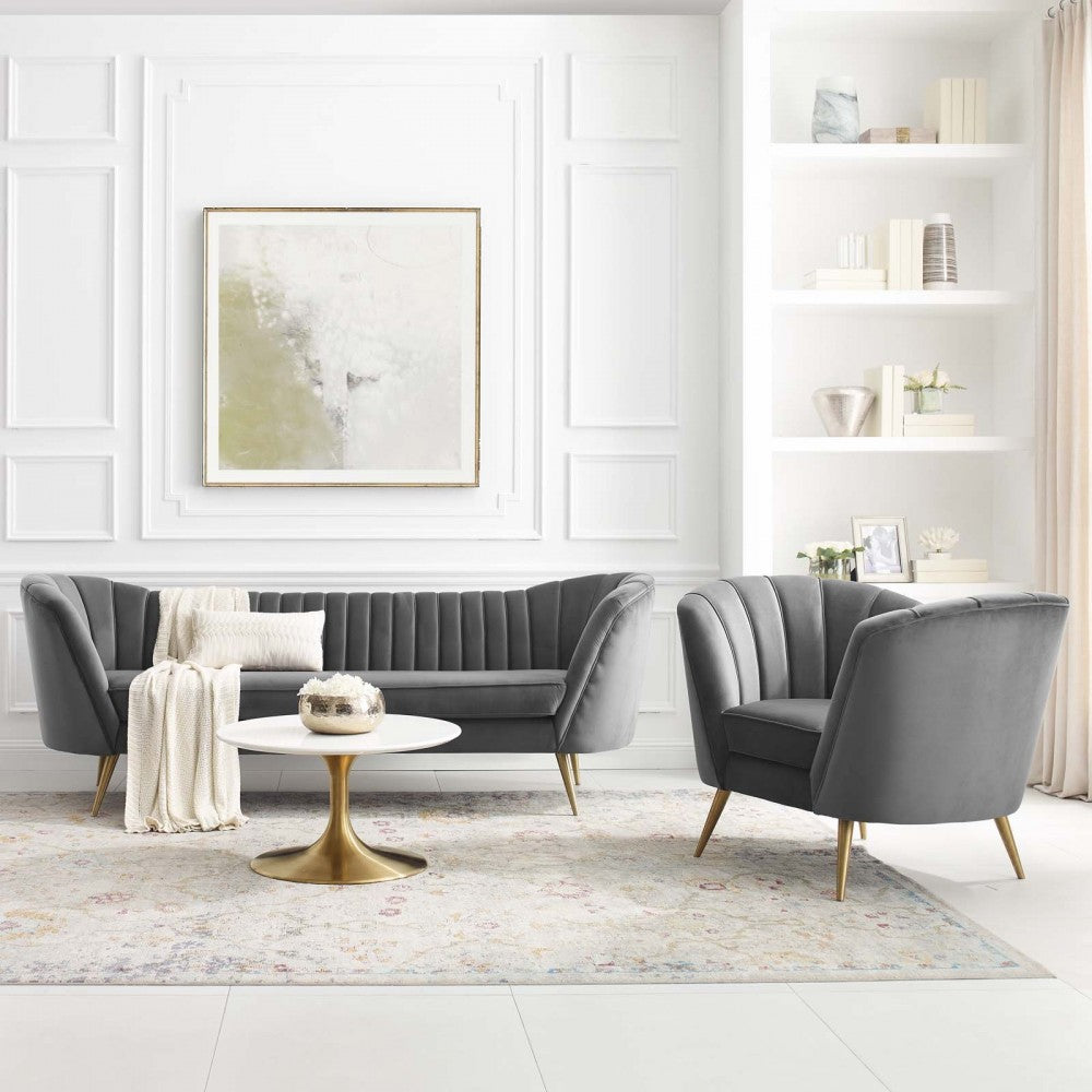 Opportunity Performance Velvet Sofa and Armchair Set, Gray