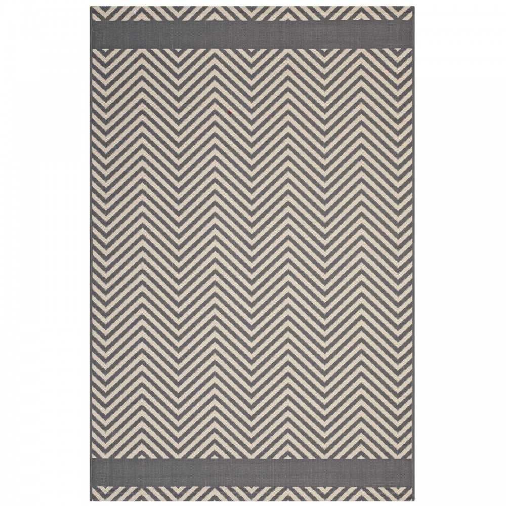 Optica Chevron With End Borders 5x8 Indoor and Outdoor Area Rug, Gray and Beige