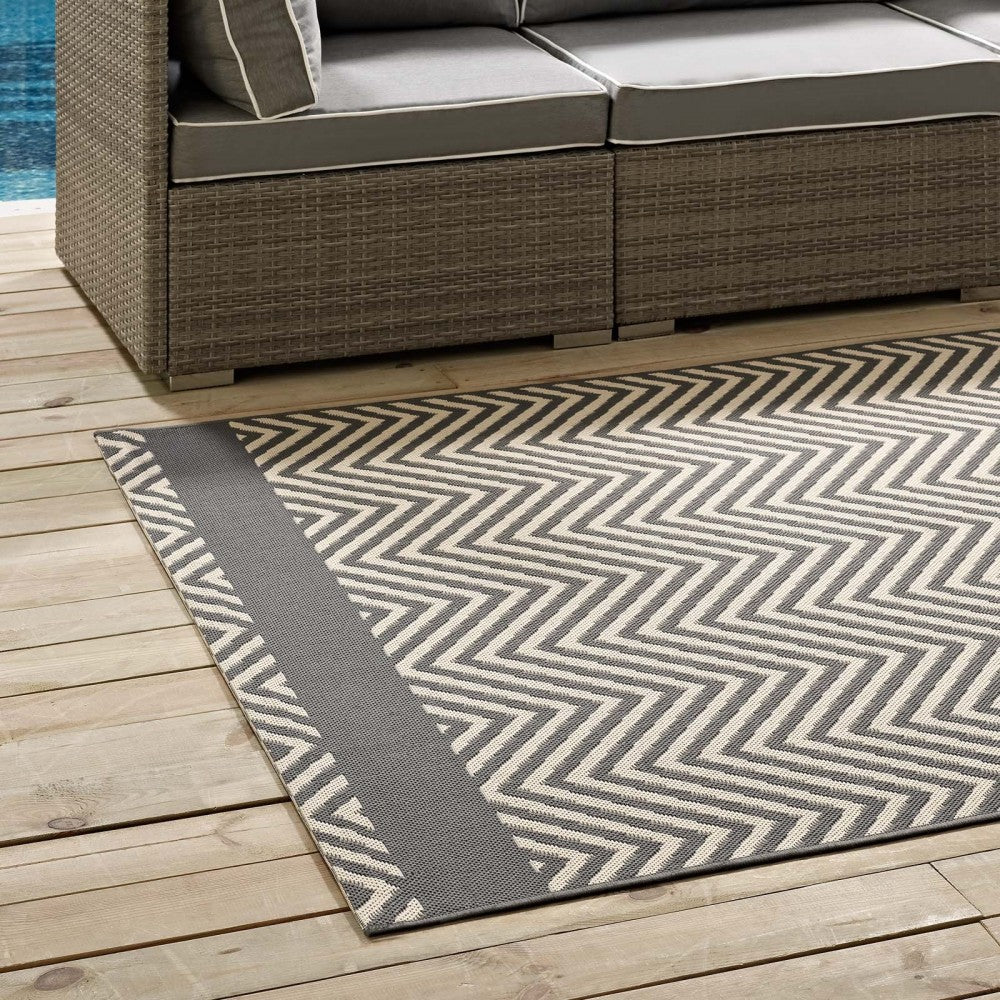 Optica Chevron With End Borders 5x8 Indoor and Outdoor Area Rug, Gray and Beige