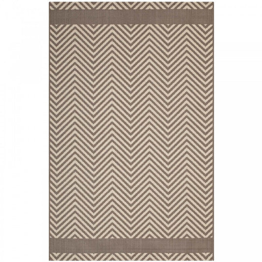 Optica Chevron With End Borders 5x8 Indoor and Outdoor Area Rug, Light and Dark Beige
