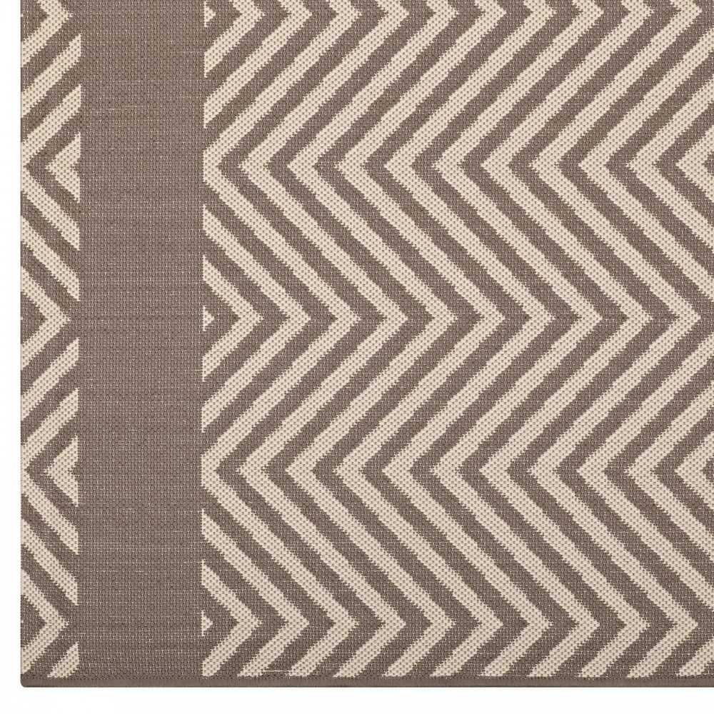 Optica Chevron With End Borders 5x8 Indoor and Outdoor Area Rug, Light and Dark Beige