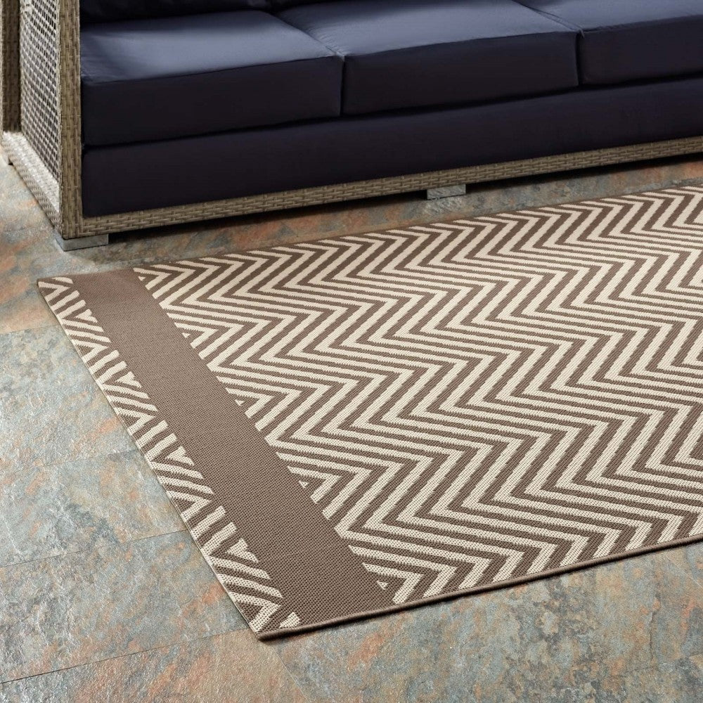 Optica Chevron With End Borders 5x8 Indoor and Outdoor Area Rug, Light and Dark Beige