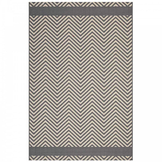 Optica Chevron With End Borders 8x10 Indoor and Outdoor Area Rug, Gray and Beige